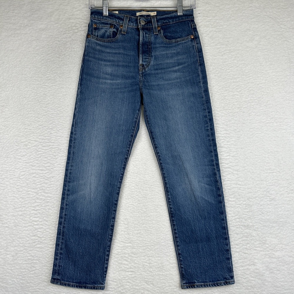 Levi's Wedgie Straight Premium Big E Denim Blue‎ Jeans Women's Sz 25 (27x26)